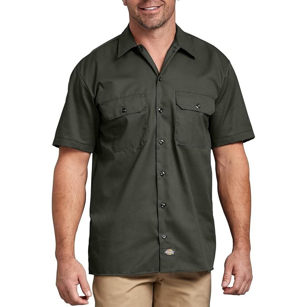 Dickies Short Sleeve Twill Work Shirt Mens 3XL Dark Green Original Fit Pockets